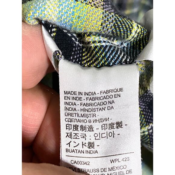 Levis The Worker Relaxed Fit Plaid Flannel Shirt Men XXL Green Blue Casual Cozy - Picture 8 of 9